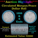 ***Auction Highlight*** Full solid Bank Of America Morgan/Peace silver dollar roll, 20 coin 1888 & '