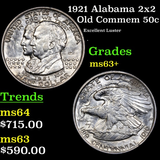 1921 Alabama 2x2 Old Commem Half Dollar 50c Grades Select+ Unc
