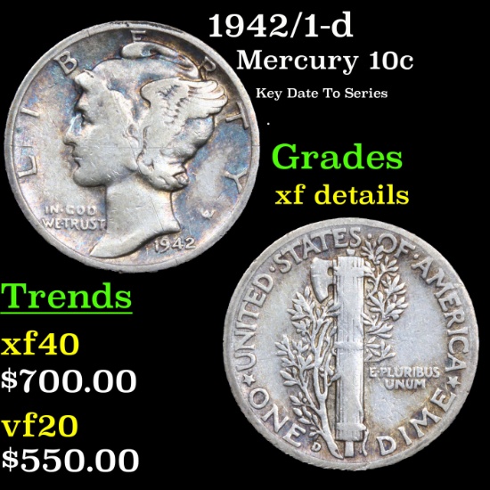 1942/1-d Mercury Dime 10c Grades xf details