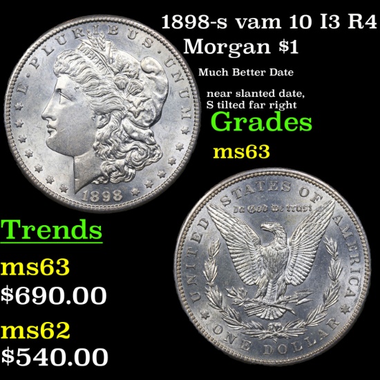 1898-s Morgan Dollar vam 10 I3 R4 $1 Grades Select Unc