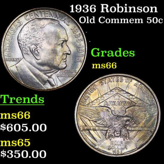 1936 Robinson Old Commem Half Dollar 50c Grades GEM+ Unc