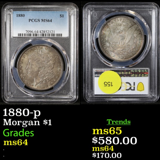 PCGS 1880-p Morgan Dollar $1 Graded ms64 By PCGS