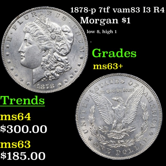 1878-p 7tf Morgan Dollar vam83 I3 R4 $1 Grades Select+ Unc
