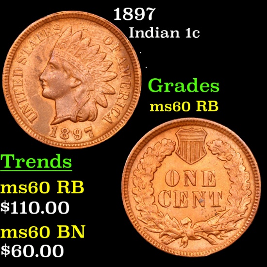 1897 Indian Cent 1c Grades Unc RB