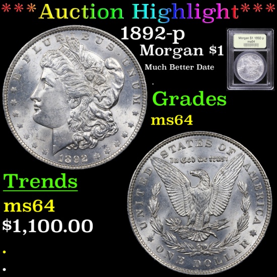 ***Auction Highlight*** 1892-p Morgan Dollar $1 Graded Choice Unc By USCG (fc)