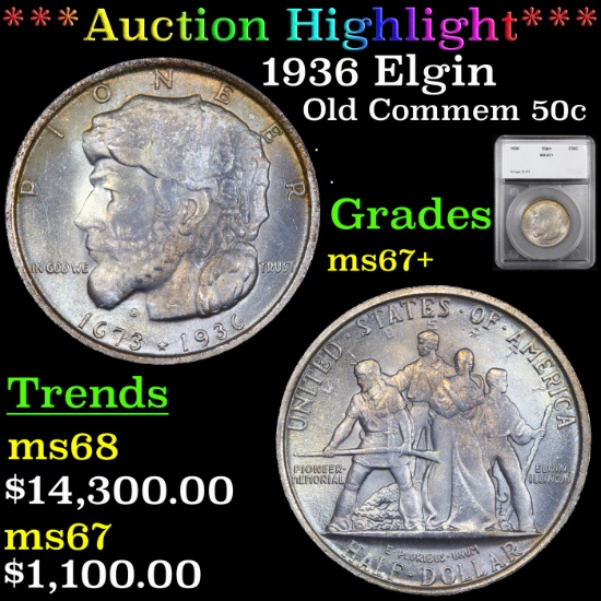 ***Auction Highlight*** 1936 Elgin Old Commem Half Dollar 50c Graded ms67+ By SEGS (fc)