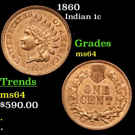1860 Indian Cent 1c Grades Choice Unc