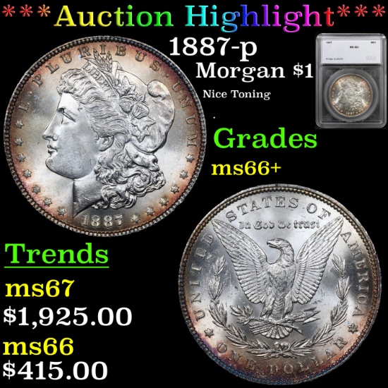 ***Auction Highlight*** 1887-p Morgan Dollar $1 Graded ms66+ By SEGS (fc)