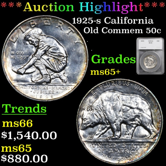 ***Auction Highlight*** 1925-s California Old Commem Half Dollar 50c Graded ms65+ By SEGS (fc)