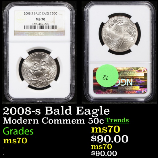 NGC 2008-s Bald Eagle Modern Commem Half Dollar 50c Graded ms70 By NGC