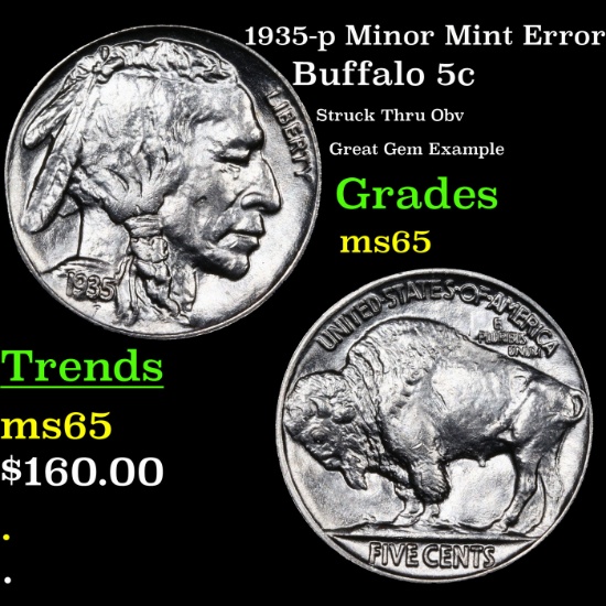 1935-p Buffalo Nickel Minor Mint Error 5c Grades GEM Unc