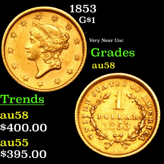 1853 Gold Dollar $1 Grades Choice AU/BU Slider