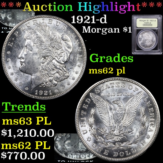 ***Auction Highlight*** 1921-d Morgan Dollar $1 Graded Select Unc PL By USCG (fc)