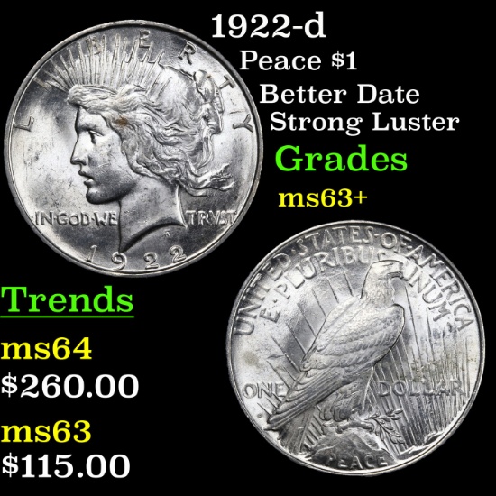 1922-d Peace Dollar $1 Grades Select+ Unc