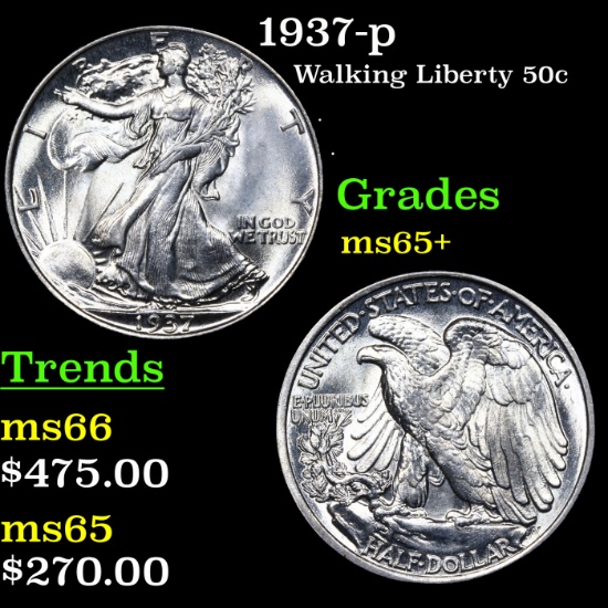 1937-p Walking Liberty Half Dollar 50c Grades GEM+ Unc