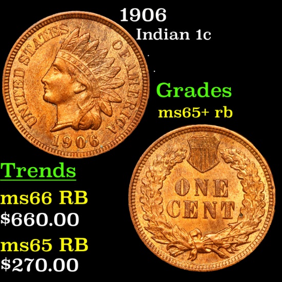 1906 Indian Cent 1c Grades Gem+ Unc RB