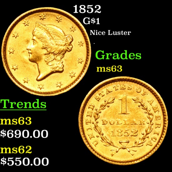 1852 Gold Dollar $1 Grades Select Unc