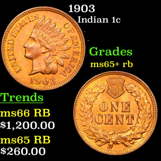 1903 Indian Cent 1c Grades Gem+ Unc RB