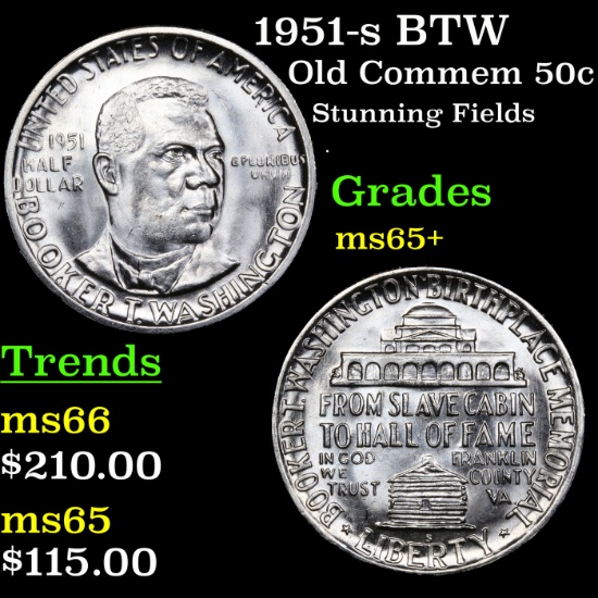 1951-s BTW Old Commem Half Dollar 50c Grades GEM+ Unc