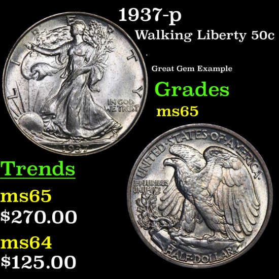 1937-p Walking Liberty Half Dollar 50c Grades GEM Unc