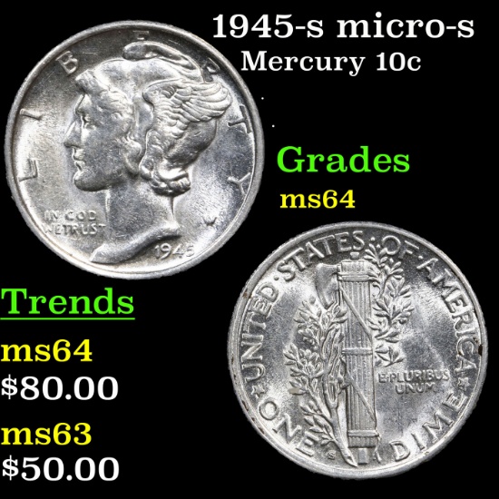 1945-s micro-s Mercury Dime 10c Grades Choice Unc