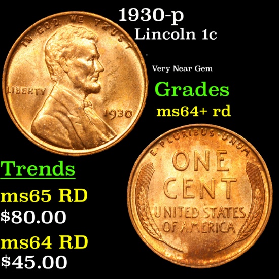 1930-p Lincoln Cent 1c Grades Choice+ Unc RD