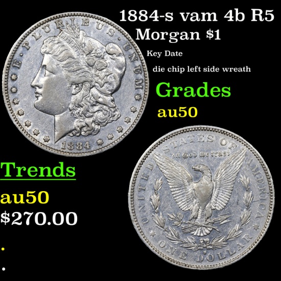 1884-s Morgan Dollar vam 4b R5 $1 Grades AU, Almost Unc