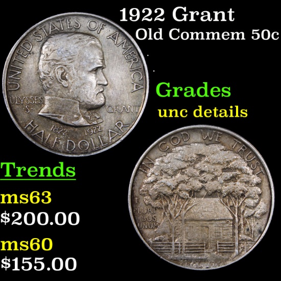 1922 Grant Old Commem Half Dollar 50c Grades Unc Details