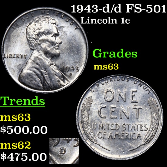 1943-d/d Lincoln Cent FS-501 1c Grades Select Unc