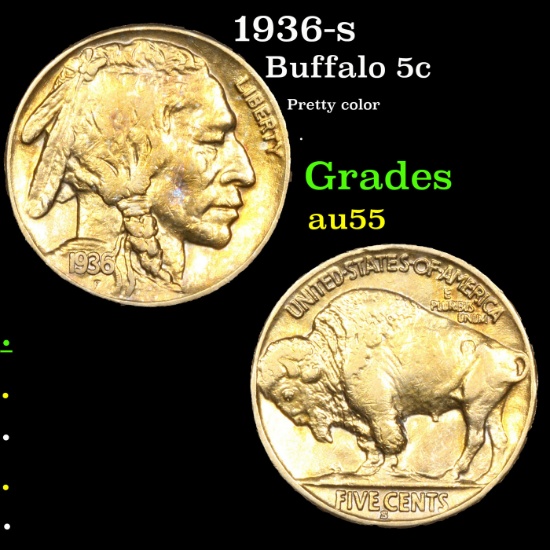 1936-s Buffalo Nickel 5c Grades Choice AU
