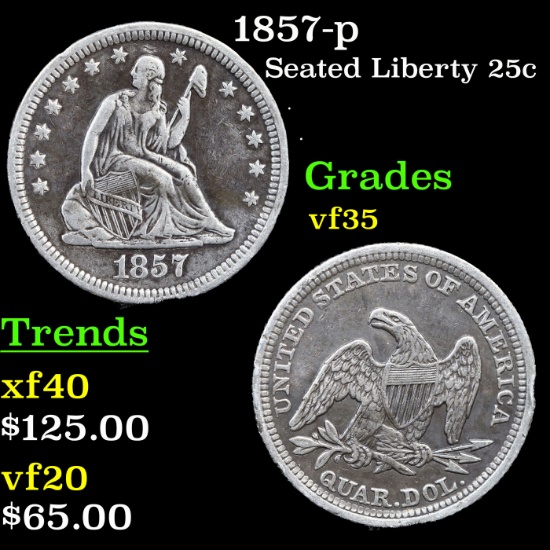 1857-p Seated Liberty Quarter 25c Grades vf++