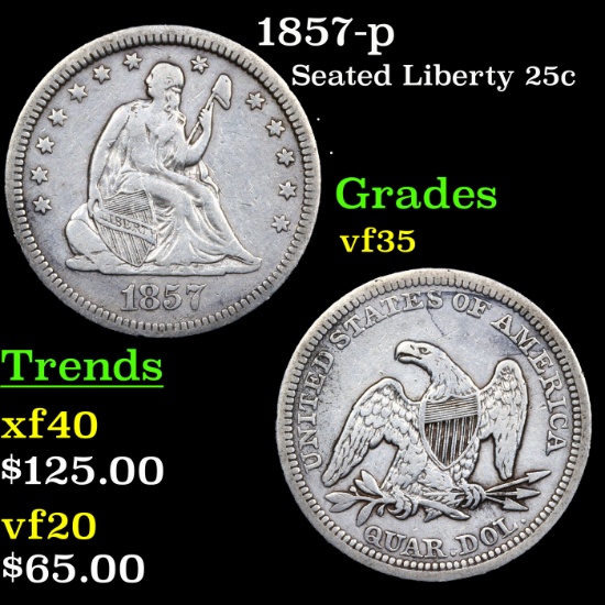 1857-p Seated Liberty Quarter 25c Grades vf++