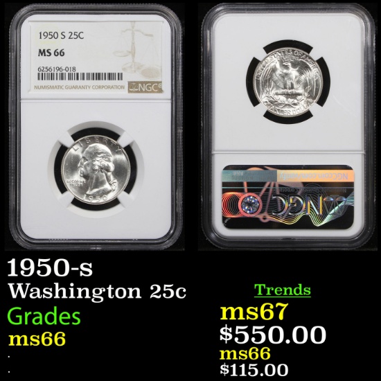 NGC 1950-s Washington Quarter 25c Graded ms66 By NGC