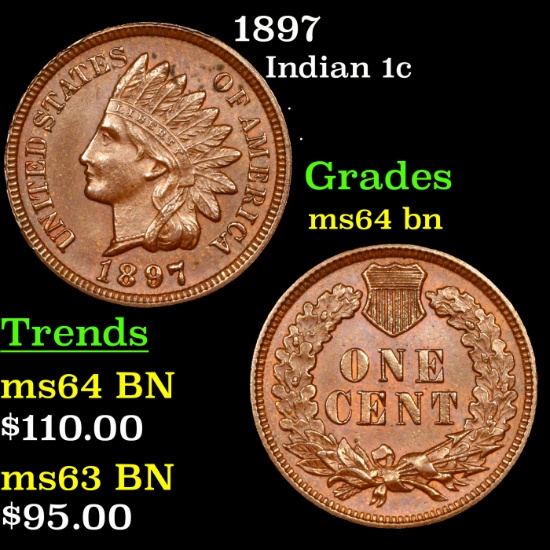 1897 Indian Cent 1c Grades Choice Unc BN