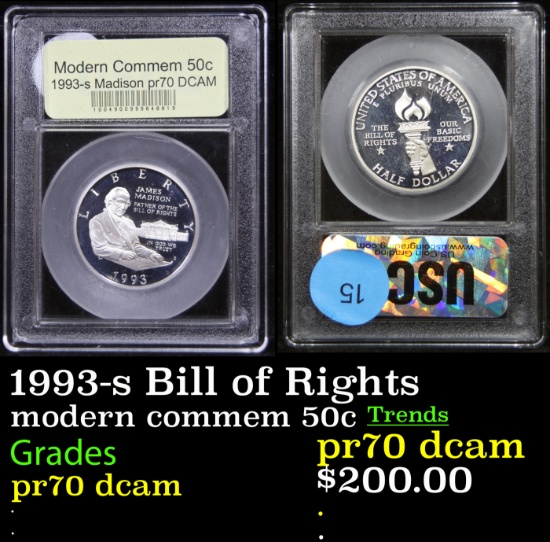 Proof 1993-s Bill of Rights Modern Commem Half Dollar 50c Graded GEM++ Proof Deep Cameo By USCG