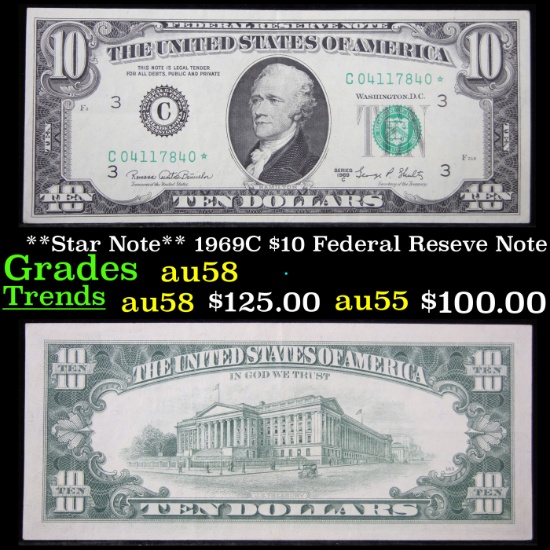 **Star Note** 1969C $10 Federal Reseve Note Grades Choice AU/BU Slider