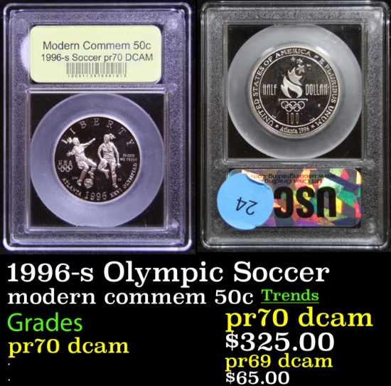 Proof 1996-s Olympic Soccer Modern Commem Half Dollar 50c Graded GEM++ Proof Deep Cameo By USCG