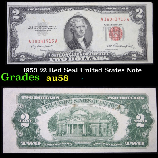 1953 $2 Red Seal United States Note Grades Choice AU/BU Slider