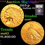 ***Auction Highlight*** 1915-p Gold Indian Half Eagle 5 Graded Select Unc By USCG (fc)