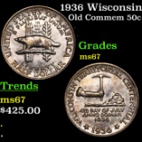 1936 Wisconsin Old Commem Half Dollar 50c Grades GEM++ Unc