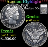 Proof ***Auction Highlight*** 1907 Barber Half Dollars 50c Graded pr63 cam By SEGS (fc)