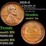 1918-d Lincoln Cent 1c Grades Choice+ Unc BN