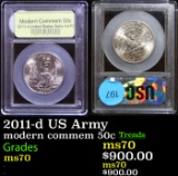 2011-d US Army Modern Commem Half Dollar 50c Graded ms70, Perfection By USCG