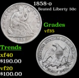 1858-o Seated Half Dollar 50c Grades vf++