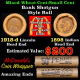 Mixed small cents 1c orig shotgun Bandt McDonalds roll, 1918-d Wheat Cent, 1898 Indian Cent other en