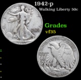 1942-p Walking Liberty Half Dollar 50c Grades vf++
