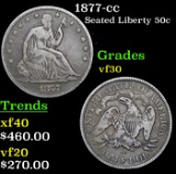 1877-cc Seated Half Dollar 50c Grades vf++