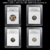 Group Of 3 Gem Proof Roosevelt 10c's 2000-s, 1981-s, 1975-s & 1 BU 2008-d Sacagawea $1 Graded By INB