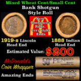 Mixed small cents 1c orig shotgun Bandt McDonalds roll, 1919-s Wheat Cent, 1888 Indian Cent other en
