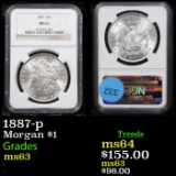 NGC 1887-p Morgan Dollar $1 Graded ms63 By NGC